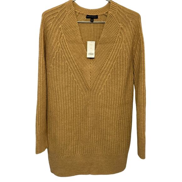 Banana Republic Cable Knit V-Neck Merino Wool Alpaca Tan Sweater Size Medium - Picture 1 of 11